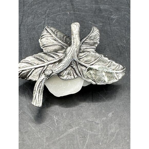 Unique Pewter and Carved White Stone Rose with Crystal Center Sculpture 2 Inch - Picture 5 of 6